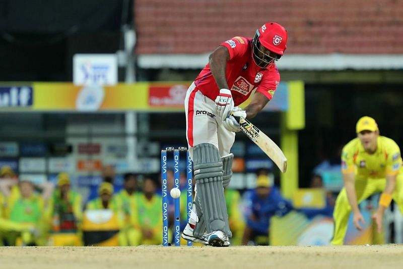 Chris Gayle couldn't bring about any influence on the game as he was sent back to the pavilion for 5 runs by Harbhajan Singh